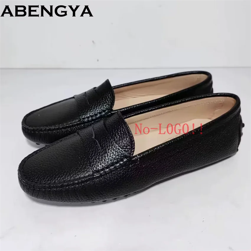 ABENGYA Summer Hot Sale Real Leather Loafers Flat Shoes Women Western English Style Casual Shoes Simple Fashion Walk Shoes Woman