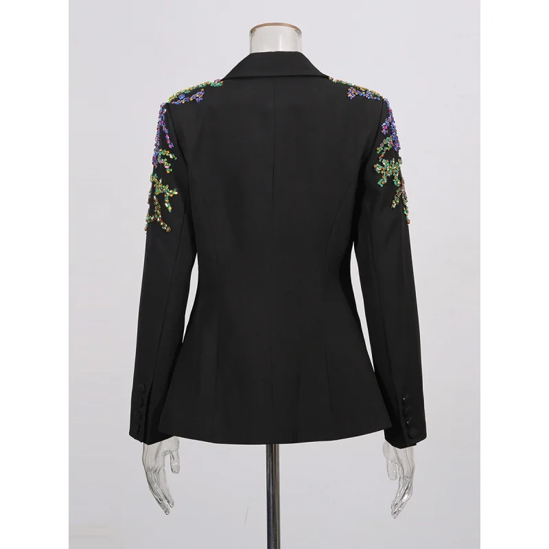 Blazer noir à perles colorées pour femmes, tenue de spectacle sur scène rétro, nouvelle collection automne 2025