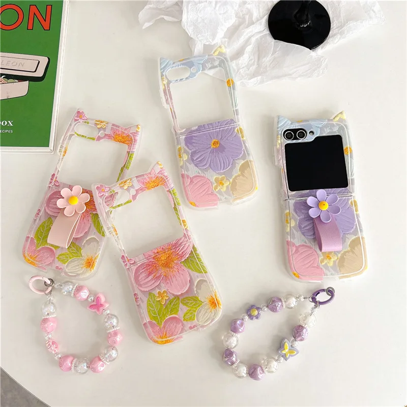 

Creative Oil Painting Phone Case for Samsung Galaxy Z Flip 6 5 4 3 Protective Back Cover for ZFlip4 ZFlip5 ZFlip6 Case Shell