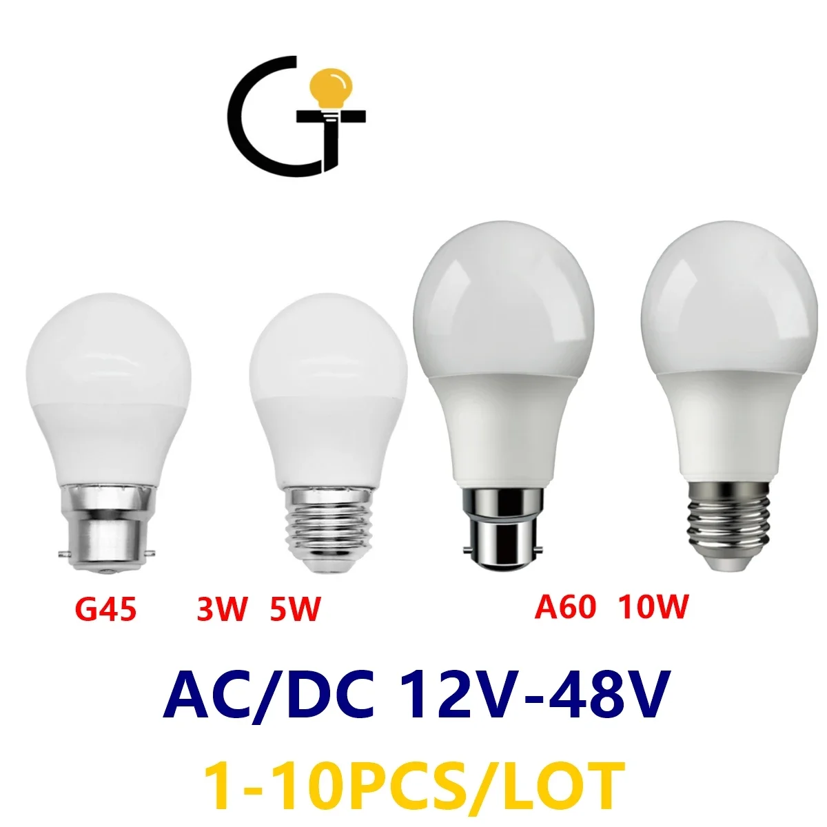 1-10pcs LED Low voltage AC/DC12V 24V 36V 48V bulb 3W 5W 10W super bright without strobe E27 B22 suitable for solar battery bulbs