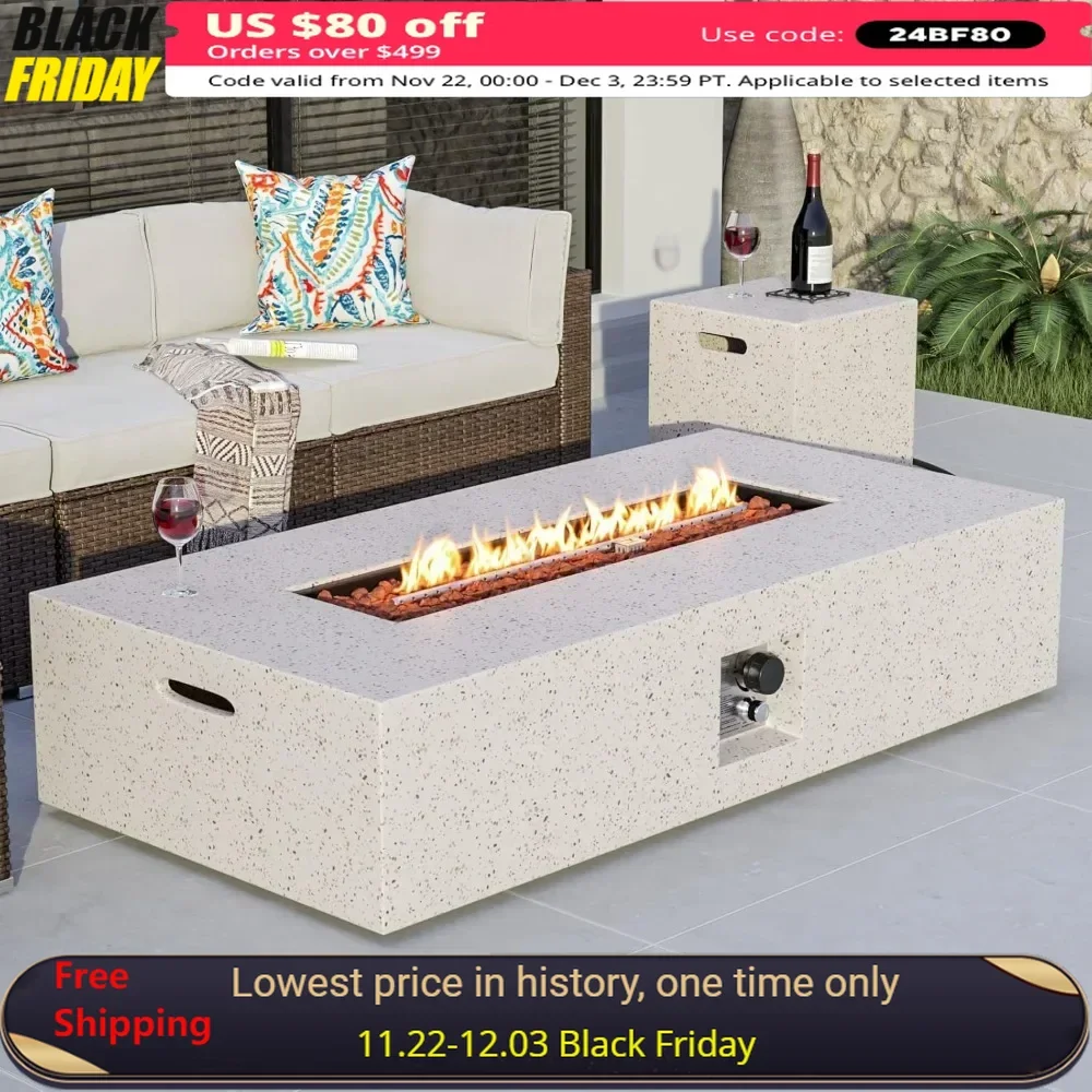 2-Piece Outdoor Propane Fire Table Set, Concrete 56