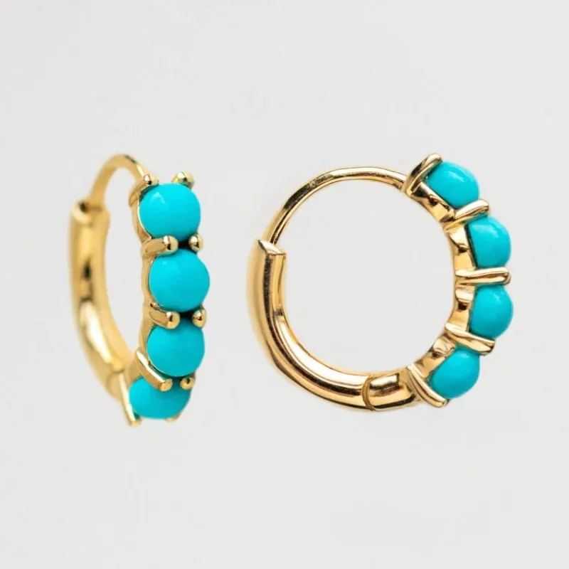 Elegant Hoop Earrings Blue Stone Gold Color Earrings Women Jewelry