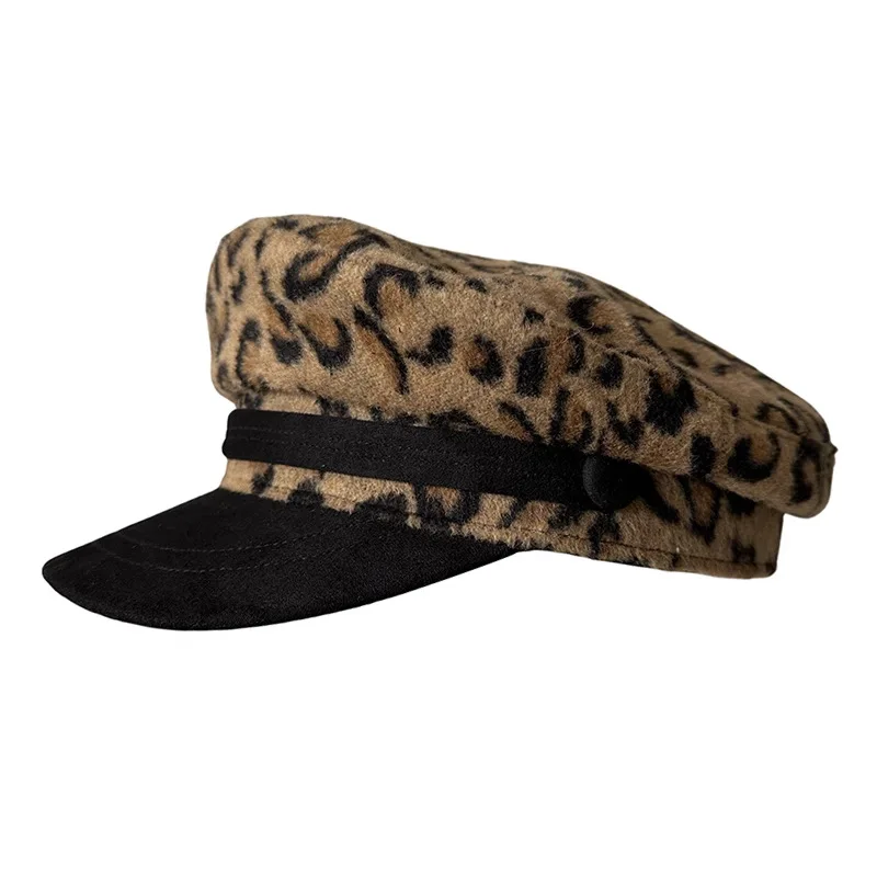 premium-leopard-short-brim-peaked-cap-nautical-stylish-cool-hat-for-women-spring-autumn