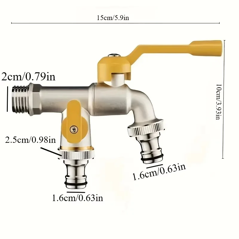 Double outlet garden hose faucet -1/2 inch connection, ideal for watering and lawn care, compatible with sprinklers and hose gun - view 4