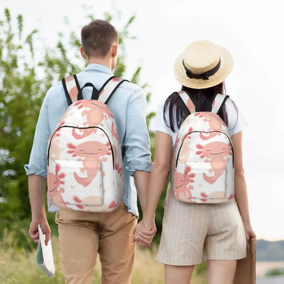 

Men Women Backpack Large Capacity School Backpack for Student Cute Kawaii Axolotl School Bag