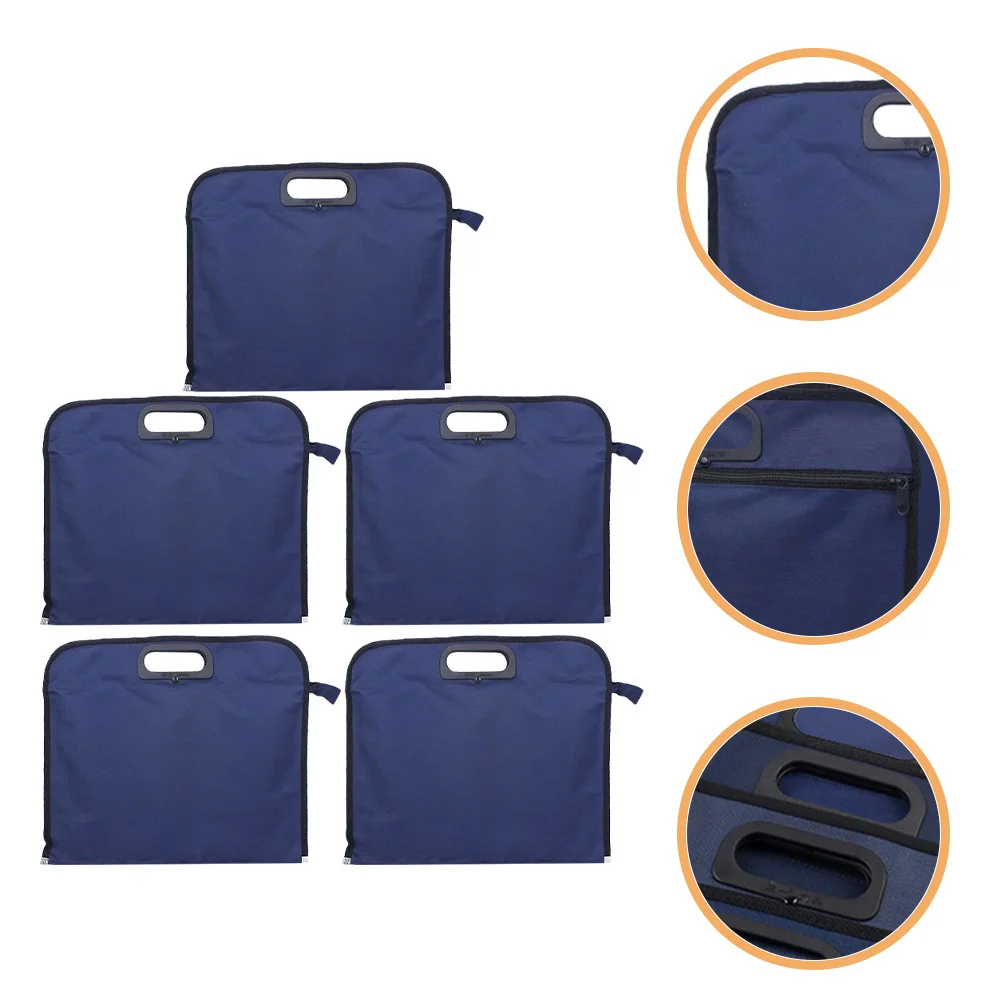 

5pcs Waterproof File Bag Oxford Cloth Document Pouch Zipper Portable Storage For Office School Business Files Organizer Folder