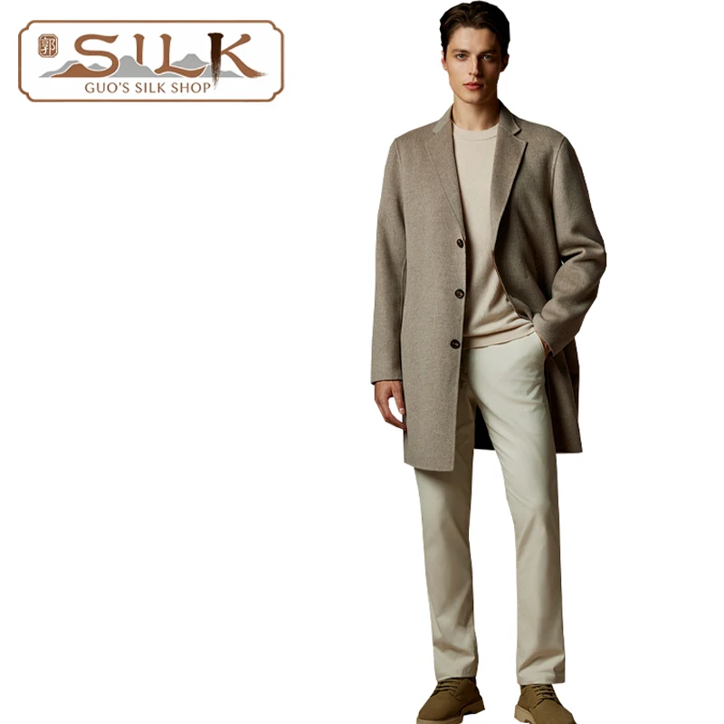 

High-end Double-sided Wool Men's Coat Simple Style, Elegant Single-Button Mid-Length Coat for Fashionable Trend Autumn Winter