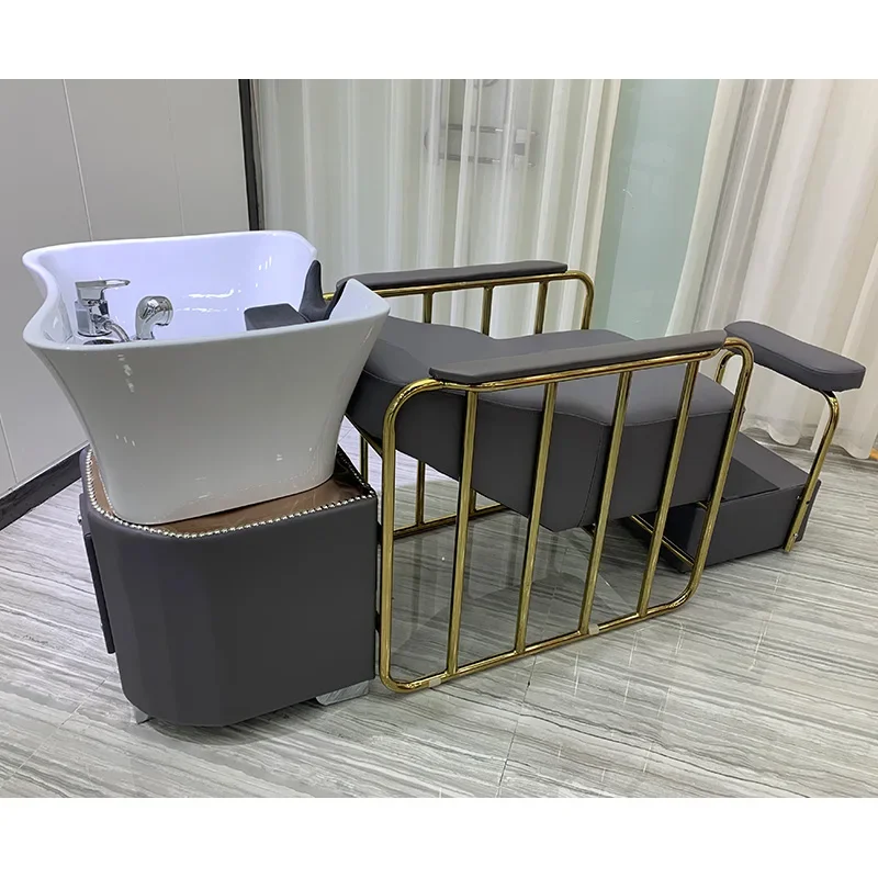 Modern Shampoo Backwash Unit Salon Furniture Barber Hair Washing Chair Lay Down Shampoo Bed