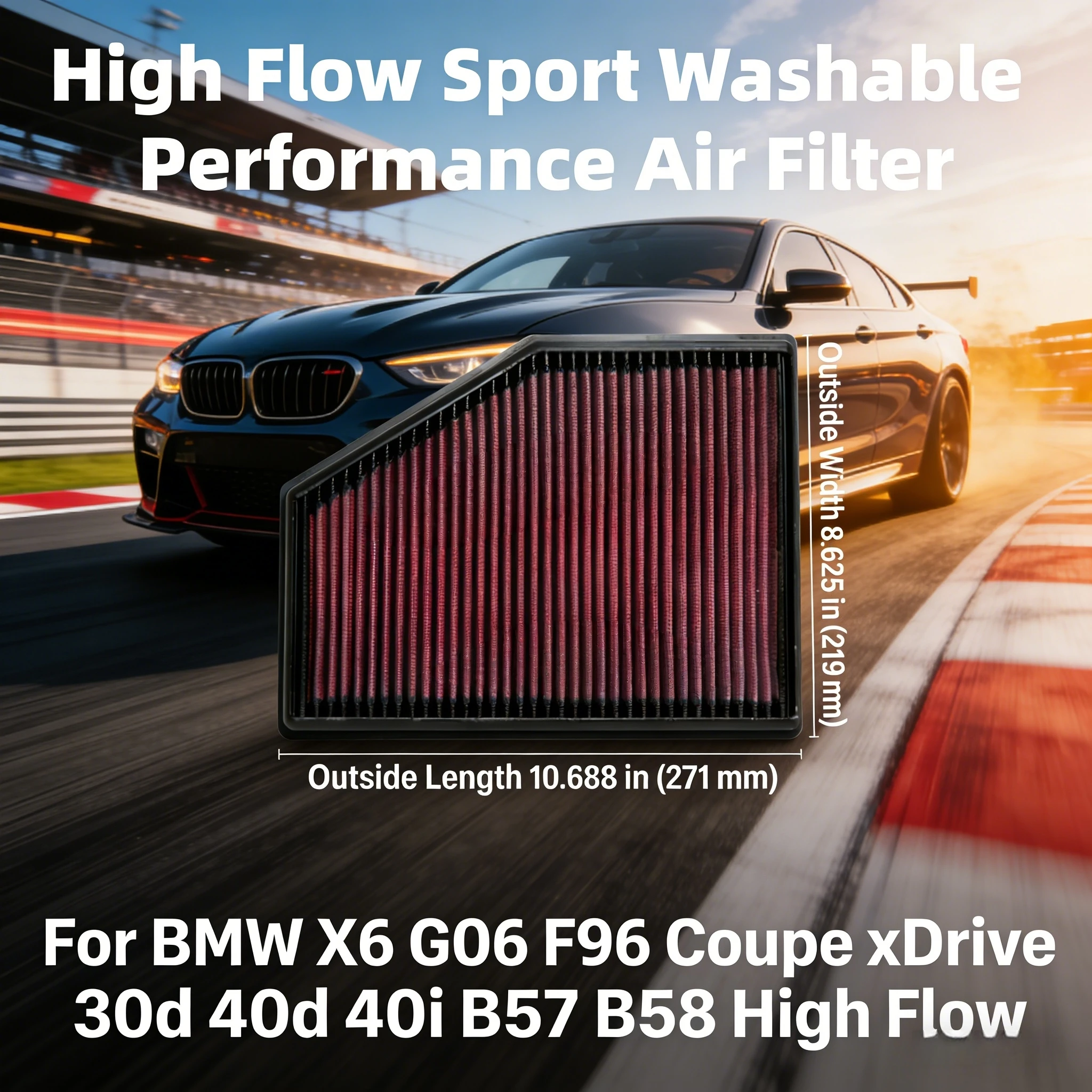 

Для BMW X6 G06 F96 Coupe xDrive 30d 40d 40i B57 B58: Спортивный моющийся воздушный фильтр с высокой пропускной способностью, замена 33-3079