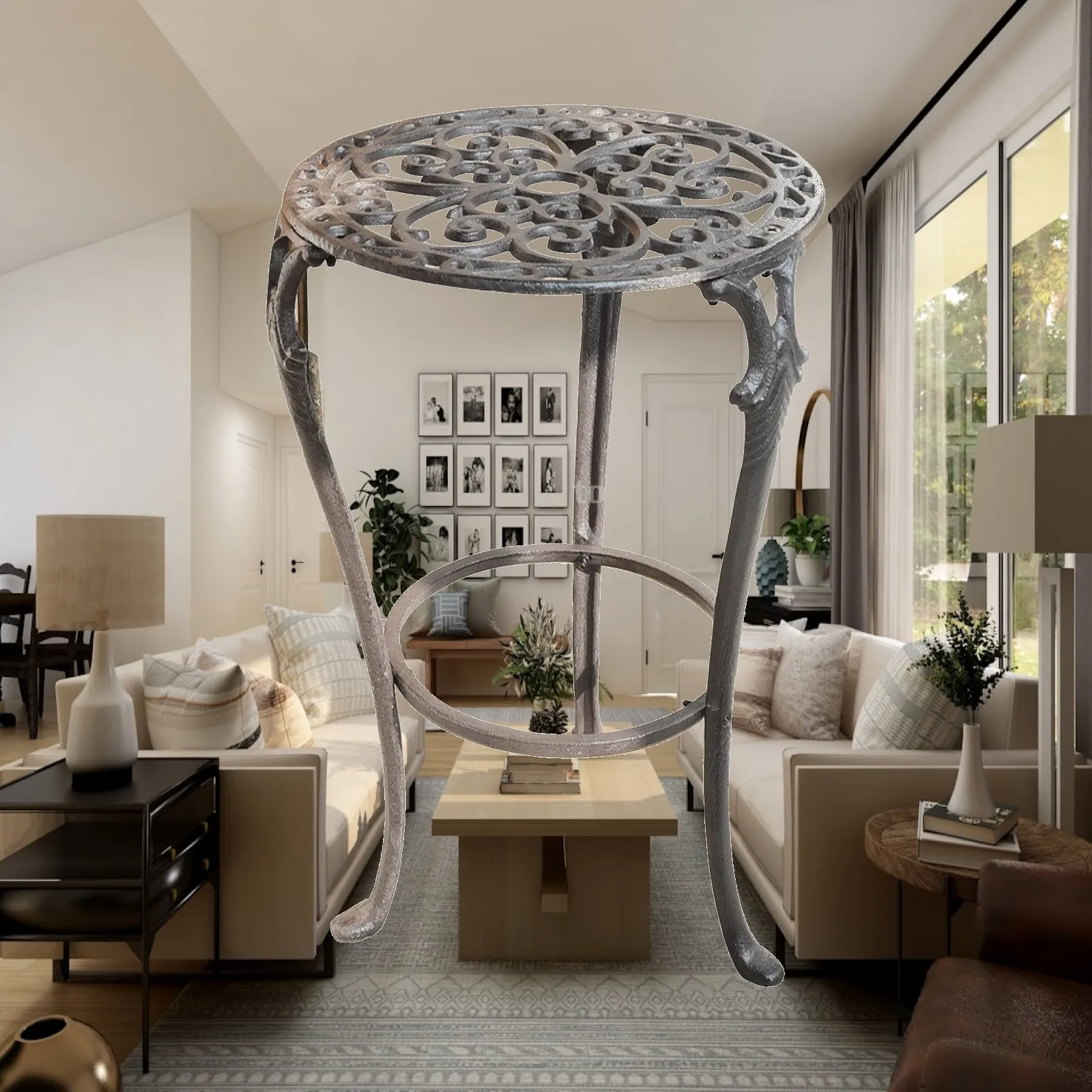 support-de-plante-en-fonte-pour-plantes-d'interieur-en-pot-design-ajoure-rond-pieds-courbes-decoration-de-salon
