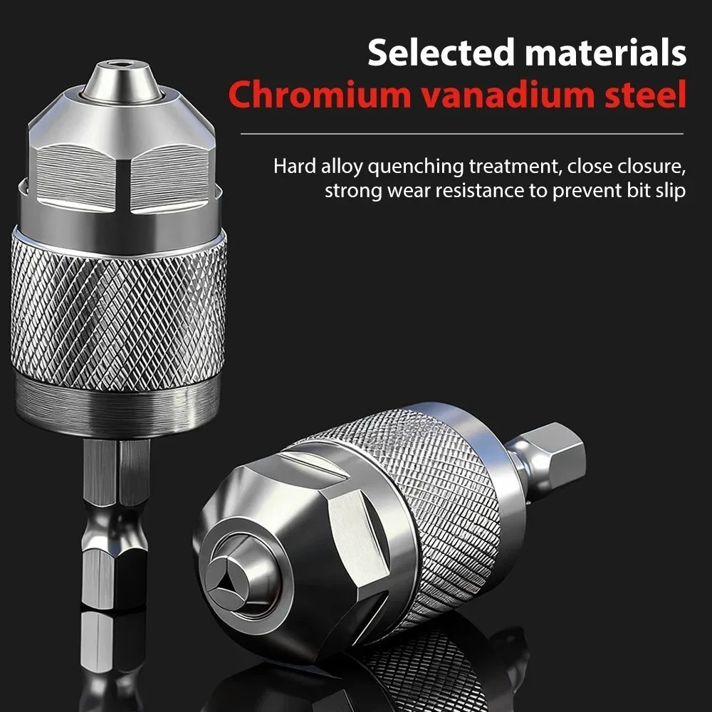 New Self-Tightening Drill Chuck Adapter Hexagonal Handle 1.5-6.5mm Quick Change Chuck 1/4 Inch Hex Shank 3-Jaw Chuck Power Tool
