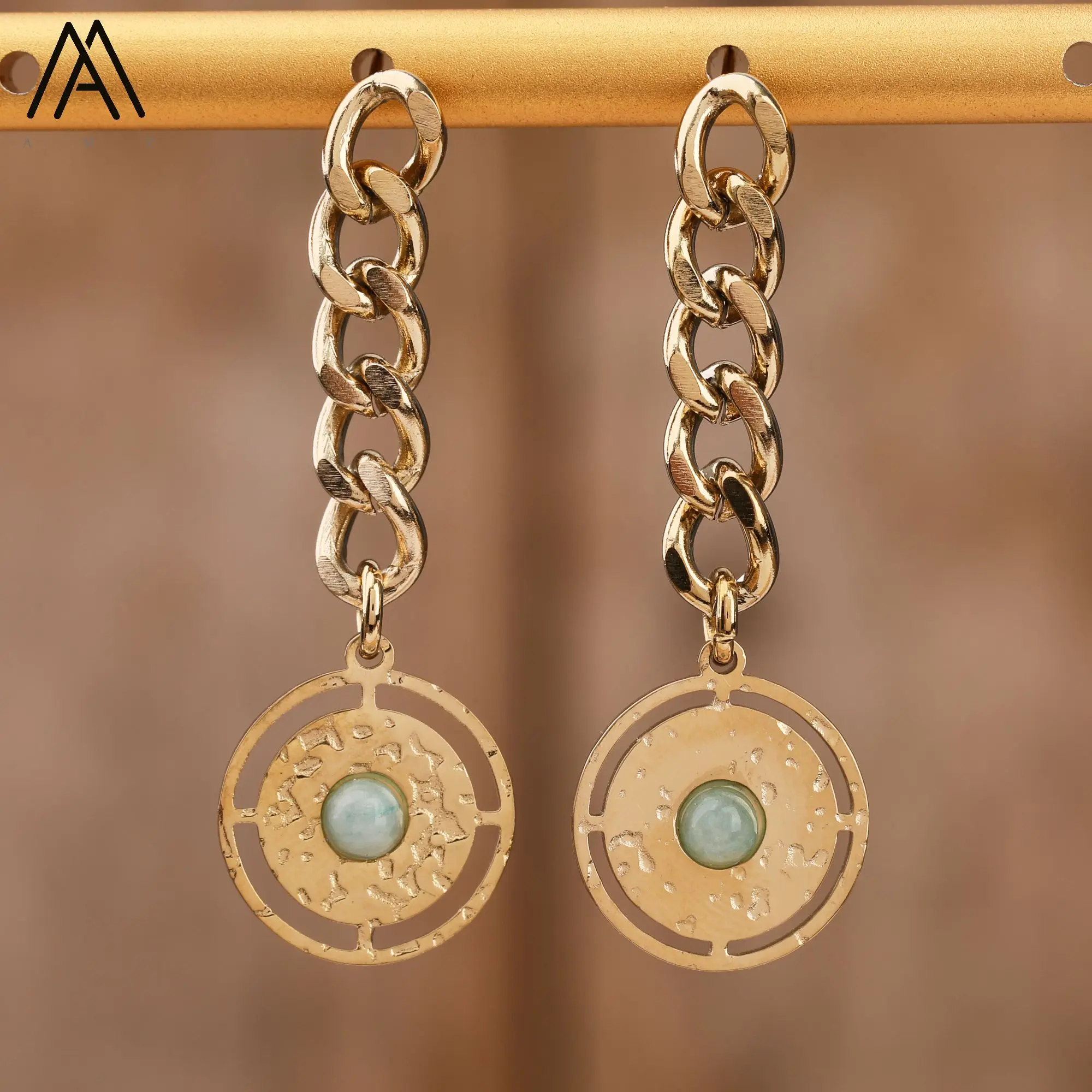 Bohemia Punk Earrings for Women Vintage Healing Stone Turquoise Stainless Steel Jewelry Ear Stud