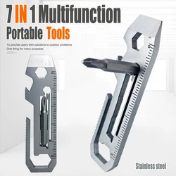 7 In 1 Multifunction Stainless Steel Wrench Potable EDC Gadget Bottle Opener Outdoor Hiking Camping Tool