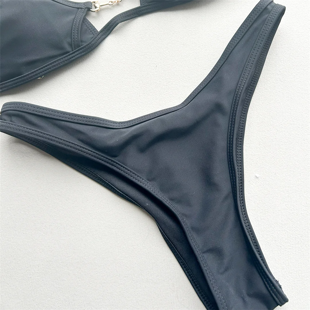 Halter-Bikini mit Ausschnitten, Damen-Badebekleidung, zweiteiliges Bikini-Set, hoch geschnittene Beine, gepolsterter Badeanzug, Badebekleidung, Schwimmbikini V8167 – Detail 9
