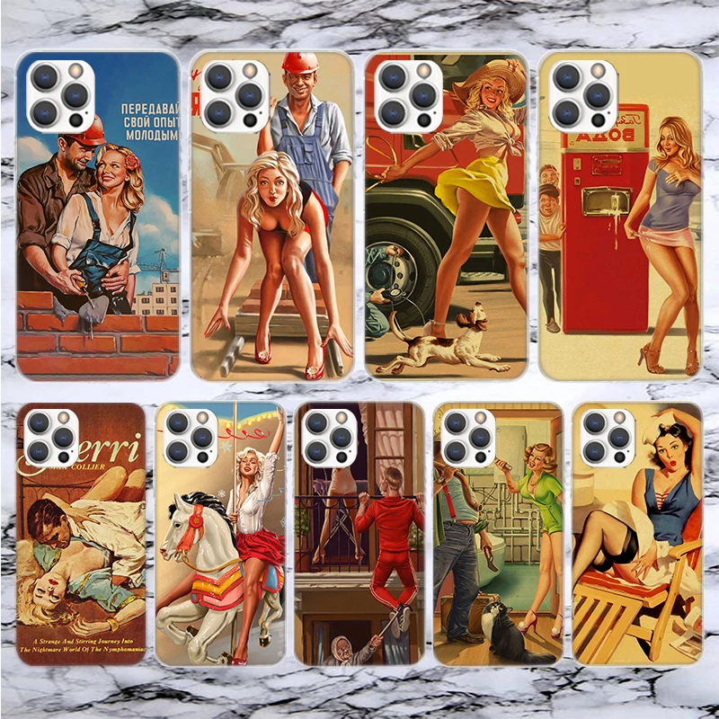 Sexy Pin Up Girl Vintege Soft Phone Case For iPhone 16 15 14 13 12 11 Pro Max X XR XS 7 Plus 8 + SE 2020 Pattern Customized Cove