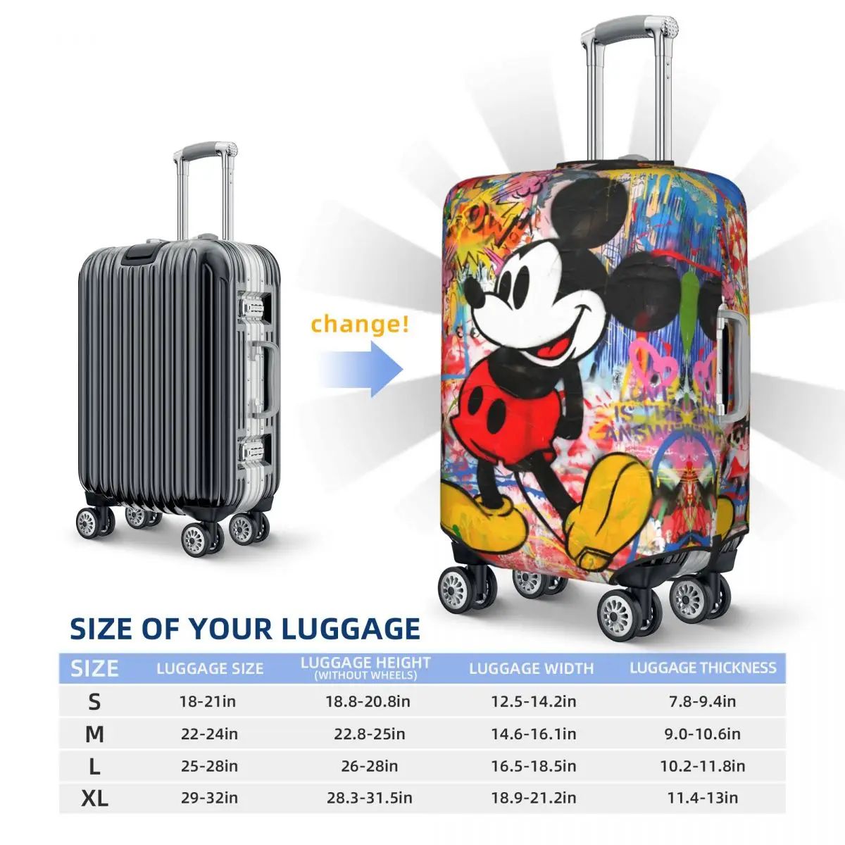 Mickey Mouse Graffiti Suitcase Cover Cruise Trip Flight Useful Luggage Supplies Protection