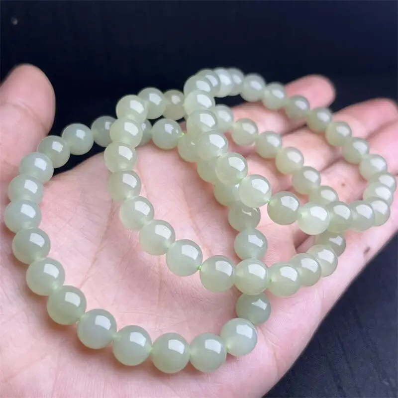 

8MM Natural Hetian Jade Bracelet Gemstone Round Bead Crystal Healing Gemstone Bracelet Jewelry Gift 1PCS