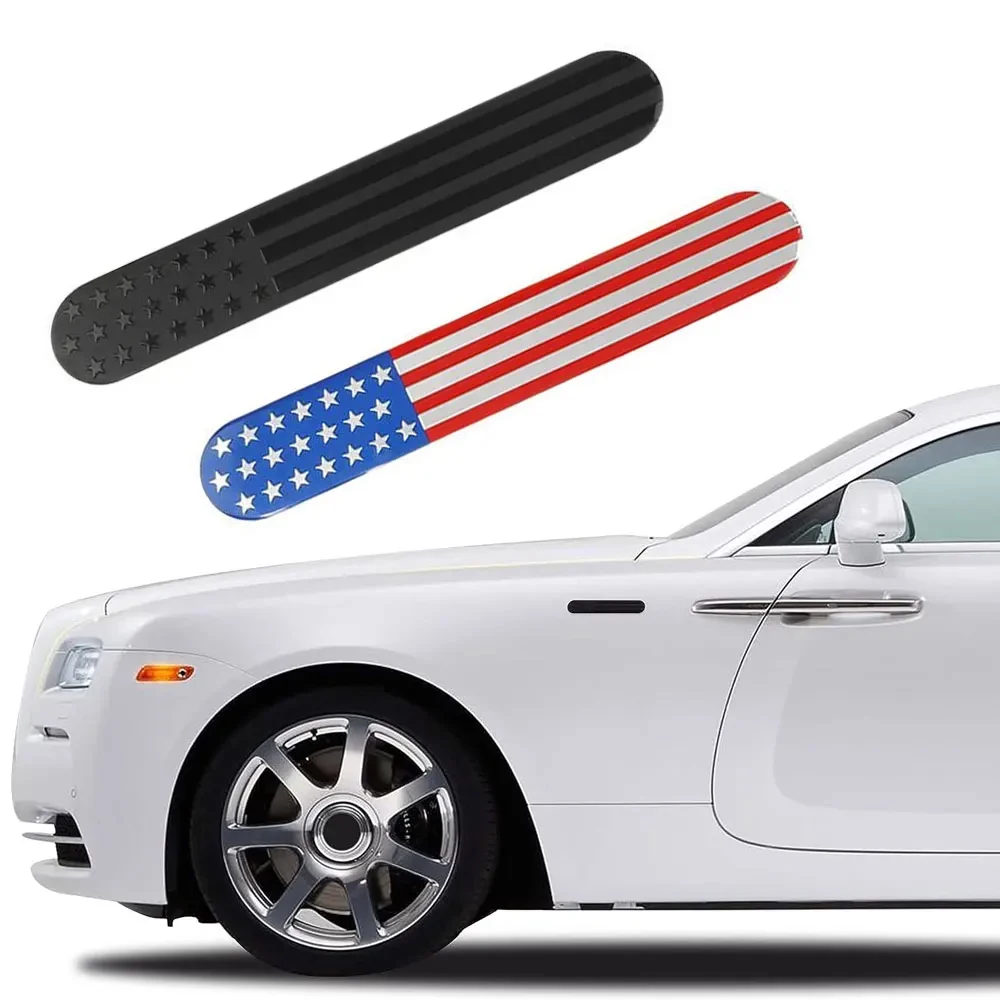 Aluminum Alloy American Flag Car Sticker 3D Embossed Line US Flag Emblem Badge Decal for Auto Body Motorcycle Tail Box Decor