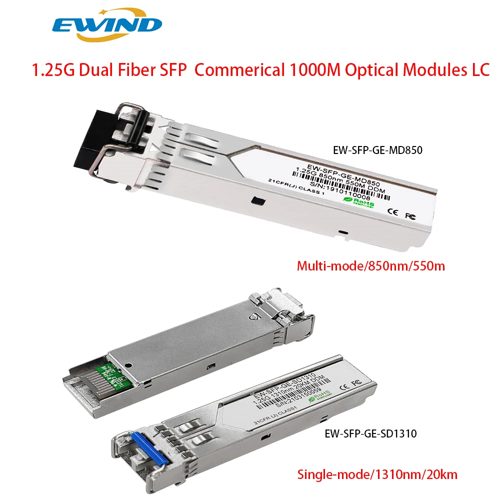 Fiber Optic Transceiver Module, LC Connector for Cisco, Huawei, ZTE ,850nm, 550m mm, 1310nm, 20km, SM,DDM, 1.25G, 1000M