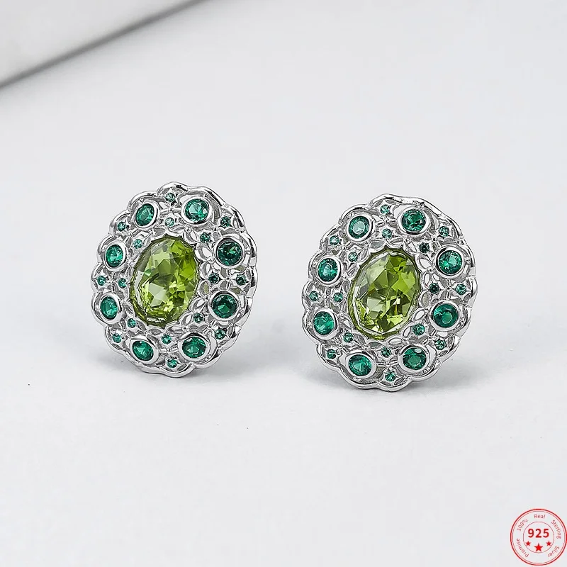 

Серьги-гвоздики из стерлингового серебра 925 пробы для женщин, перидот, микроинкрустация, циркон, дворцовый стиль, серьги-гвоздики, модные ювелирные изделия, оптовая продажа