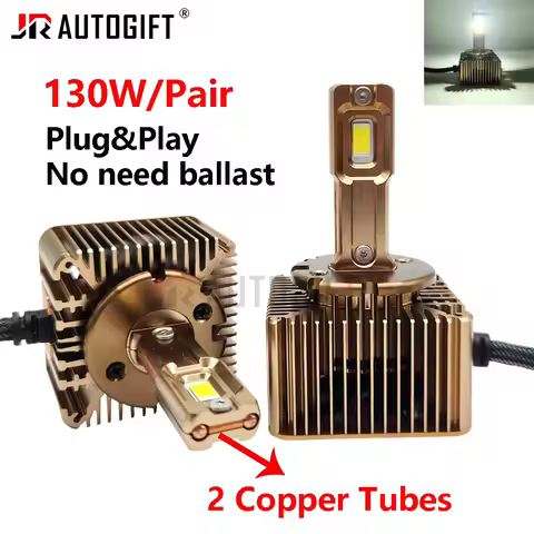2 Copper Tubes D Series D1S D3S Led Headlight Bulb 9-16V 130W D2S D4S D8S Led Lights No need Ballast Plug&amp;Play Auto Light 6000K