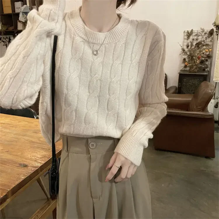

American New Loose Relaxed Round Neck Sweater for Women in Autumn and Winter Small Slouchy Style Knitwear with Underlay Top Ins