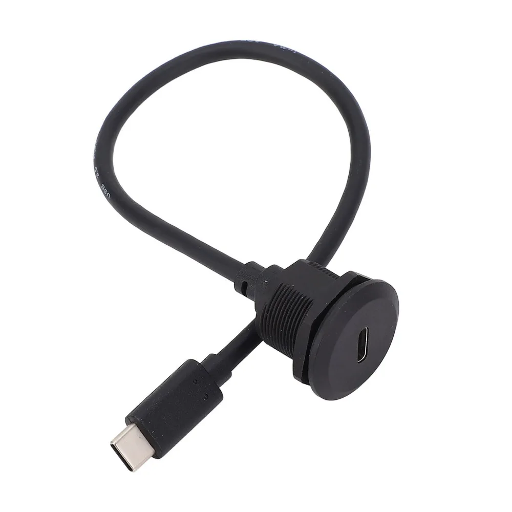5Gbps Data Transfer Panel Mount Extension Cable Type C 3.0 20V 3A Max Power USB C Flush Mount Adapter Small Round Mount Design