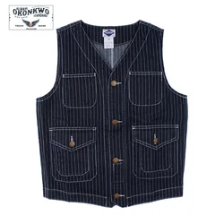 Men's Classic Vertical Striped Denim Vest Amekaji Retro Multi Pockets Women's Workwear Vest American Vintage High Quality Y2k