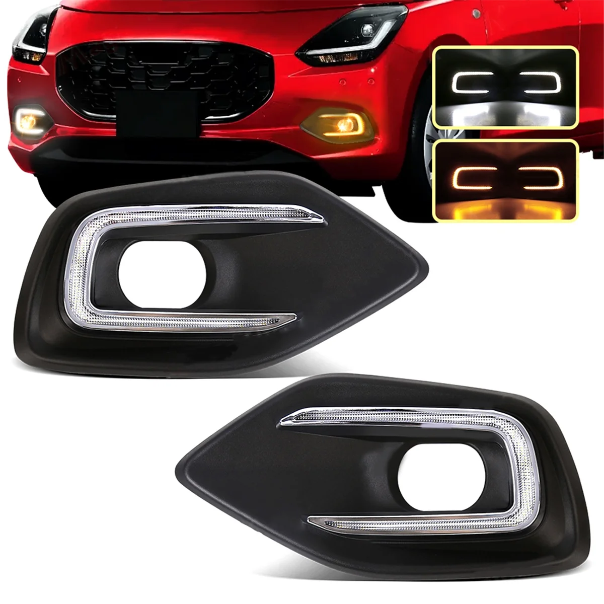 For Suzuki Swift 2024 LED DRL Daytime Running Lights Fog Lamp Cover Streamer Turning Yellow White Lights view 4