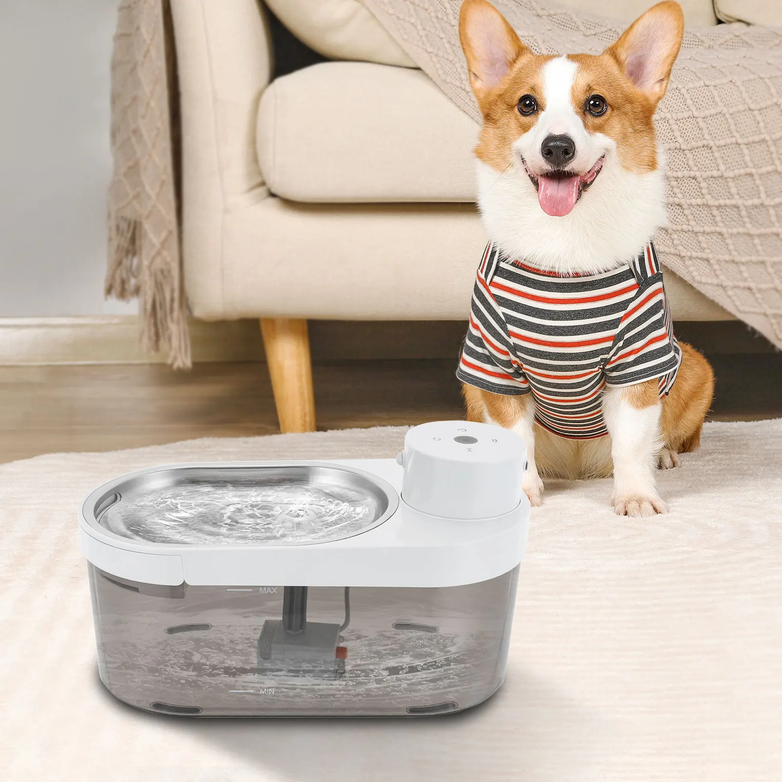 

Автоматический фонтанчик для воды для животных из нержавеющей стали, беспроводной, с аккумулятором 5000 мАч и датчиком, 3-в-1 диспенсер для кошек