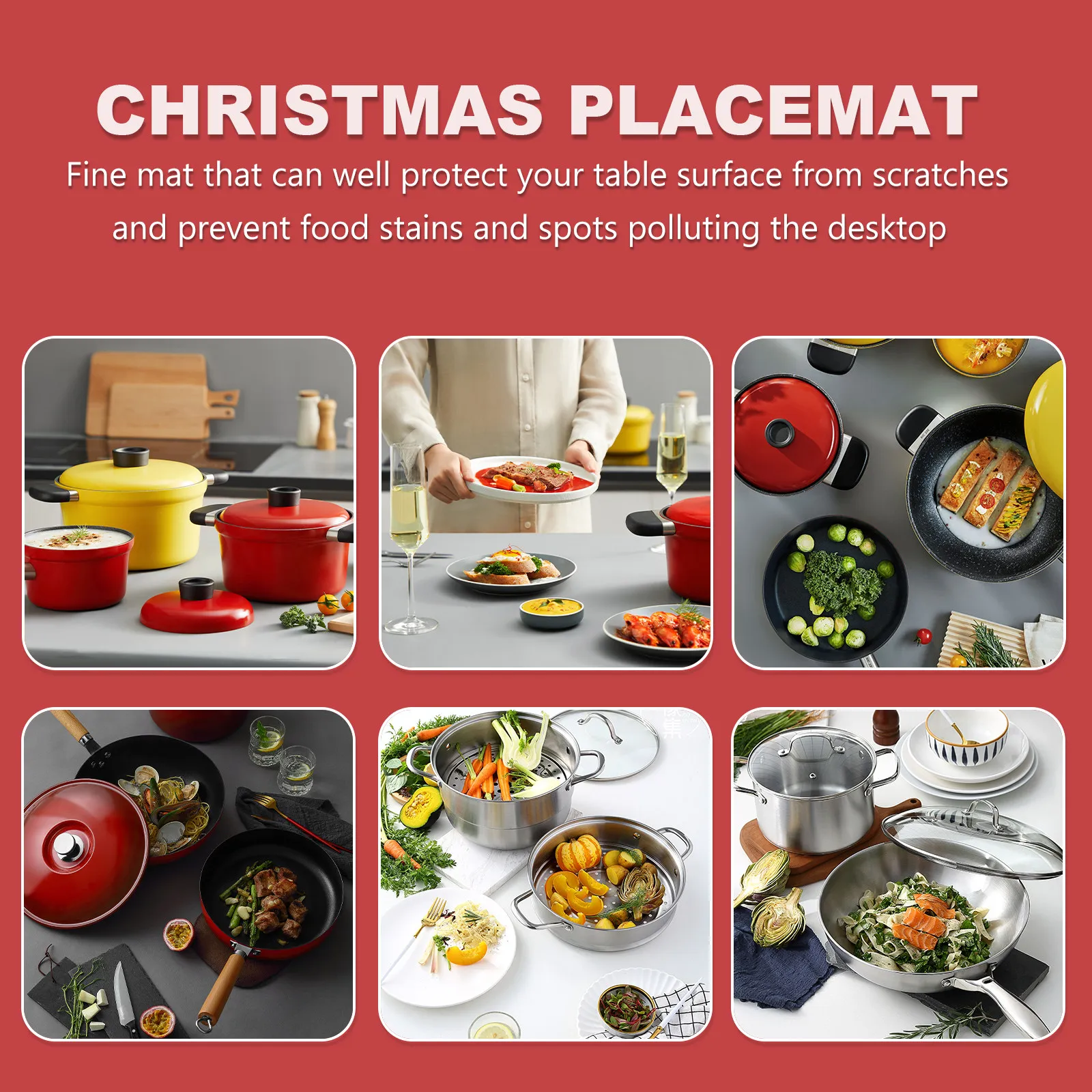 12Pcs PVC Christmas Placemat Set with Coasters Holiday Table Mats Non Slip Heat Proof Stain Resistant Dishwasher Safe Festive