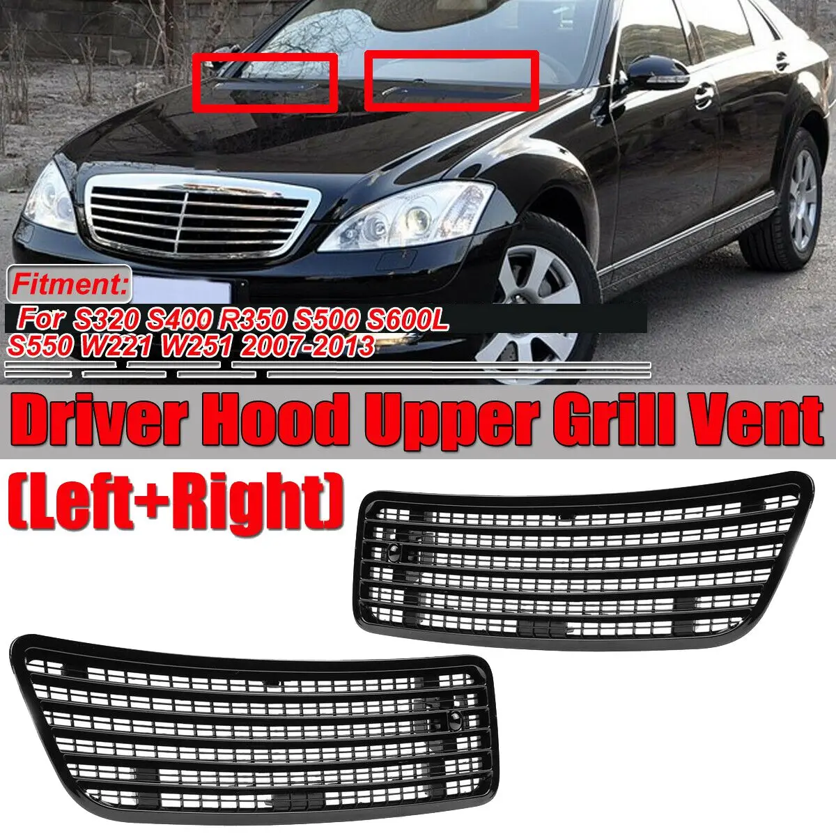 Car Engine Hood Upper Grille Grill Vent Cover Trim for Mercedes Benz W221 W251 2007-2013 A2218800205 Right