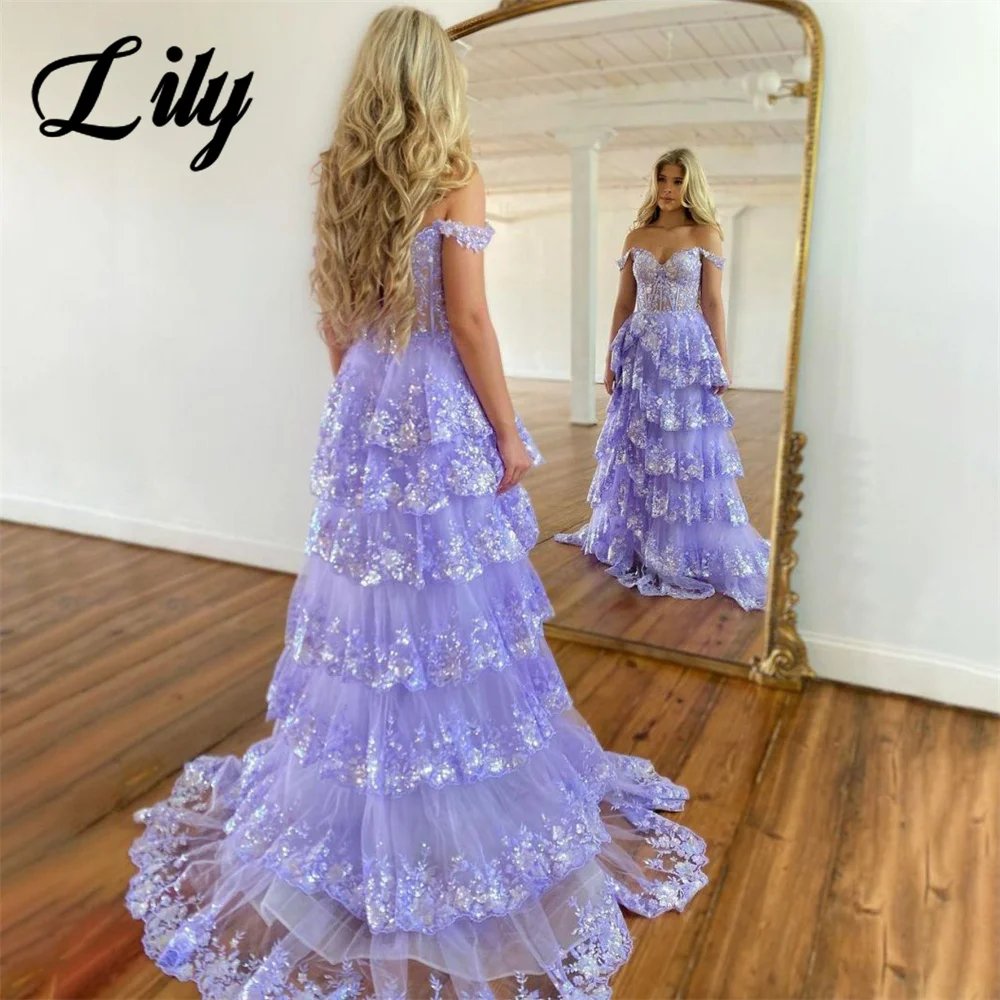 Lily Purple A Line Formal Dresses Tiered Sweetheart Party Dress Split Pleat Off The Shoulder Special Occasion Dress robe soirée