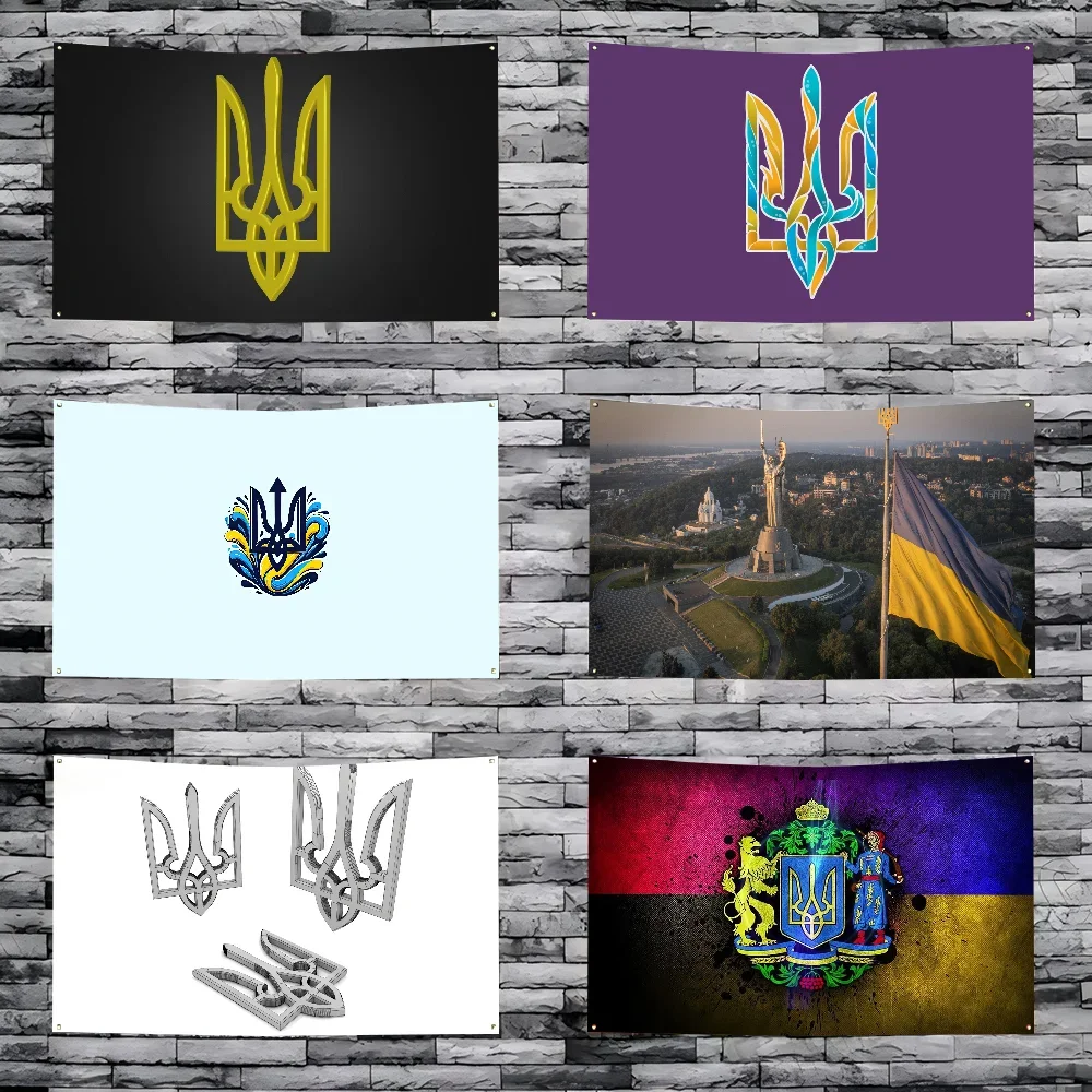 1pc Selling Ukraine Trident Flag Banners Four Hole Flag Polyester Outdoor Decor Room Aesthetic