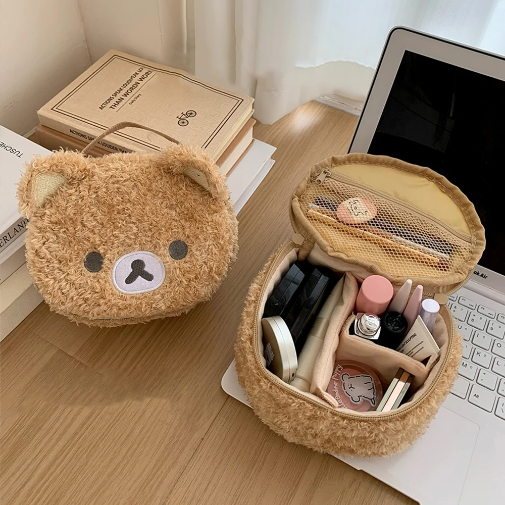 

Kawaii Rilakkuma Cosmetics Bag Easy Bear Plush Makeup Case Portable Travel Toiletry Bag Anime Handbag Embroidery Tote Girls Gift
