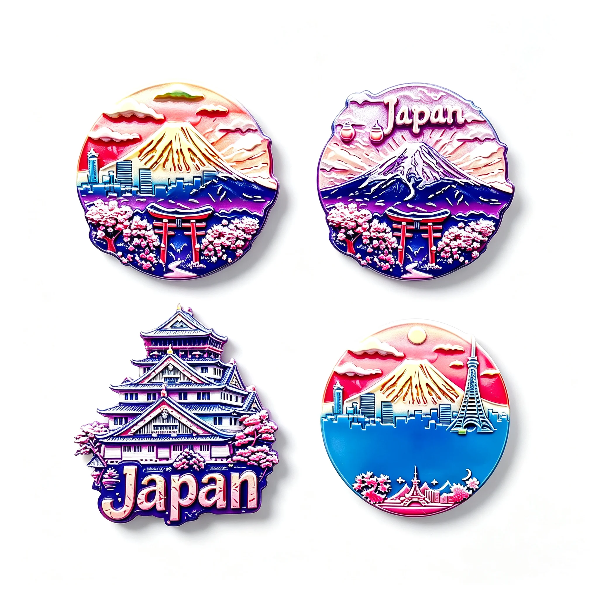 Japan Themed Resin Fridge Magnets, 3D Embossed Fuji Sakura Tokyo City Landscape Refrigerator Stickers, Travel Souvenir Decor