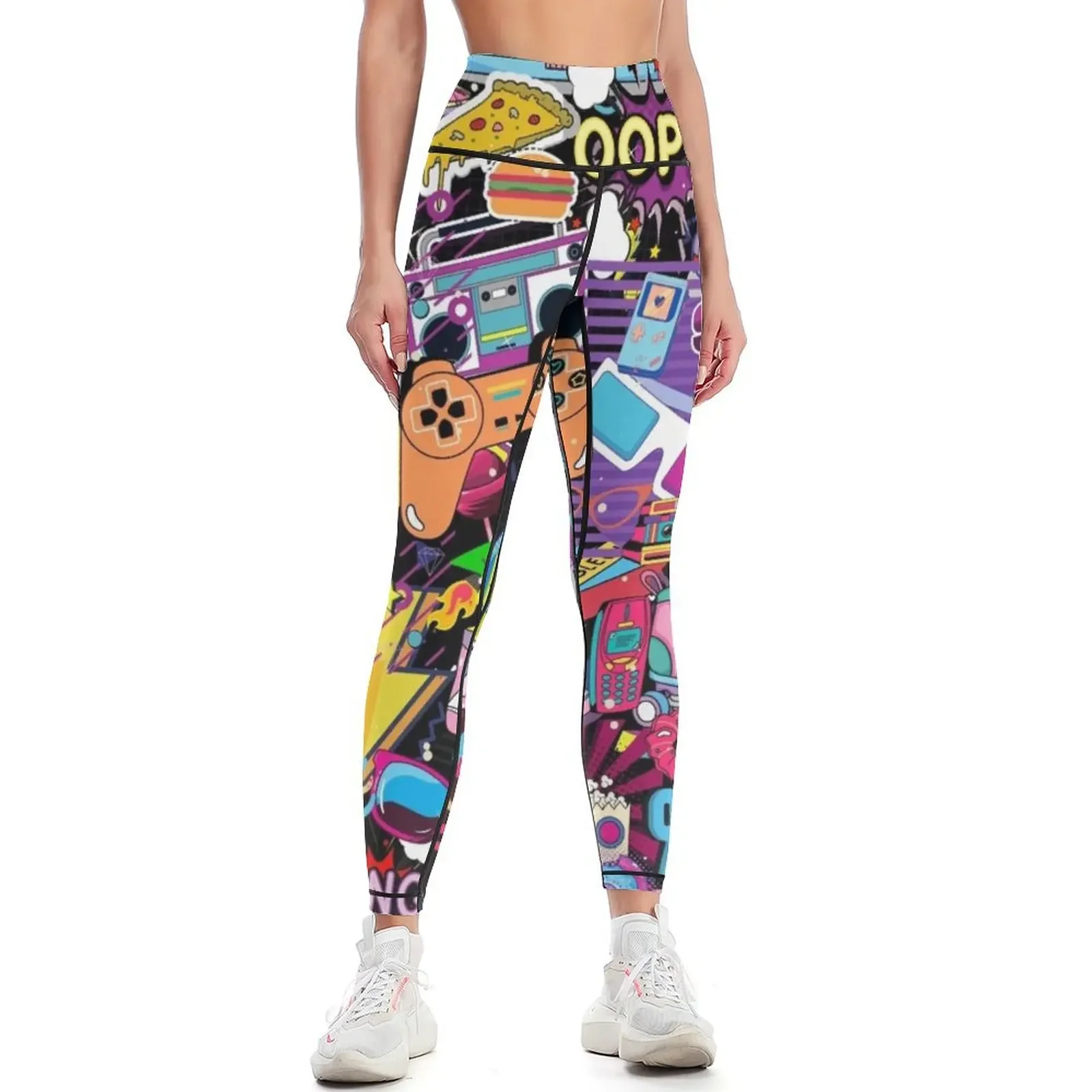 

Remembering the 90s : Collage 90s kid Sticker Wall Collection Leggings Women sports gym pants sportswear gym Womens Leggings