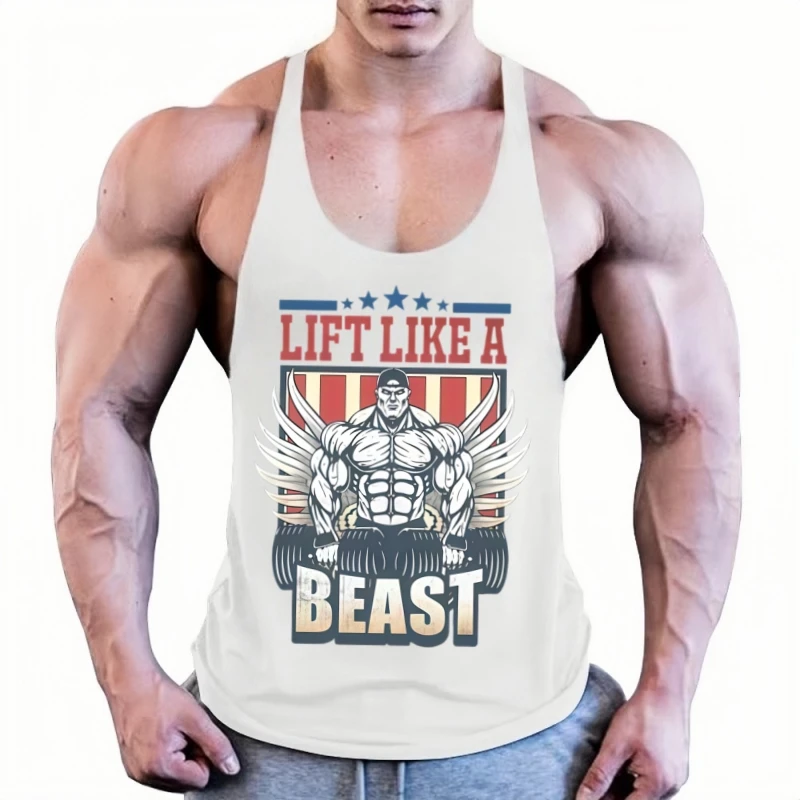 

Muscle Guys Gym Muscle Cotton Tank Top Men Sleeveless Stringer Vest Enhance Bodybuilding Workout Athletic Fitness Activewear