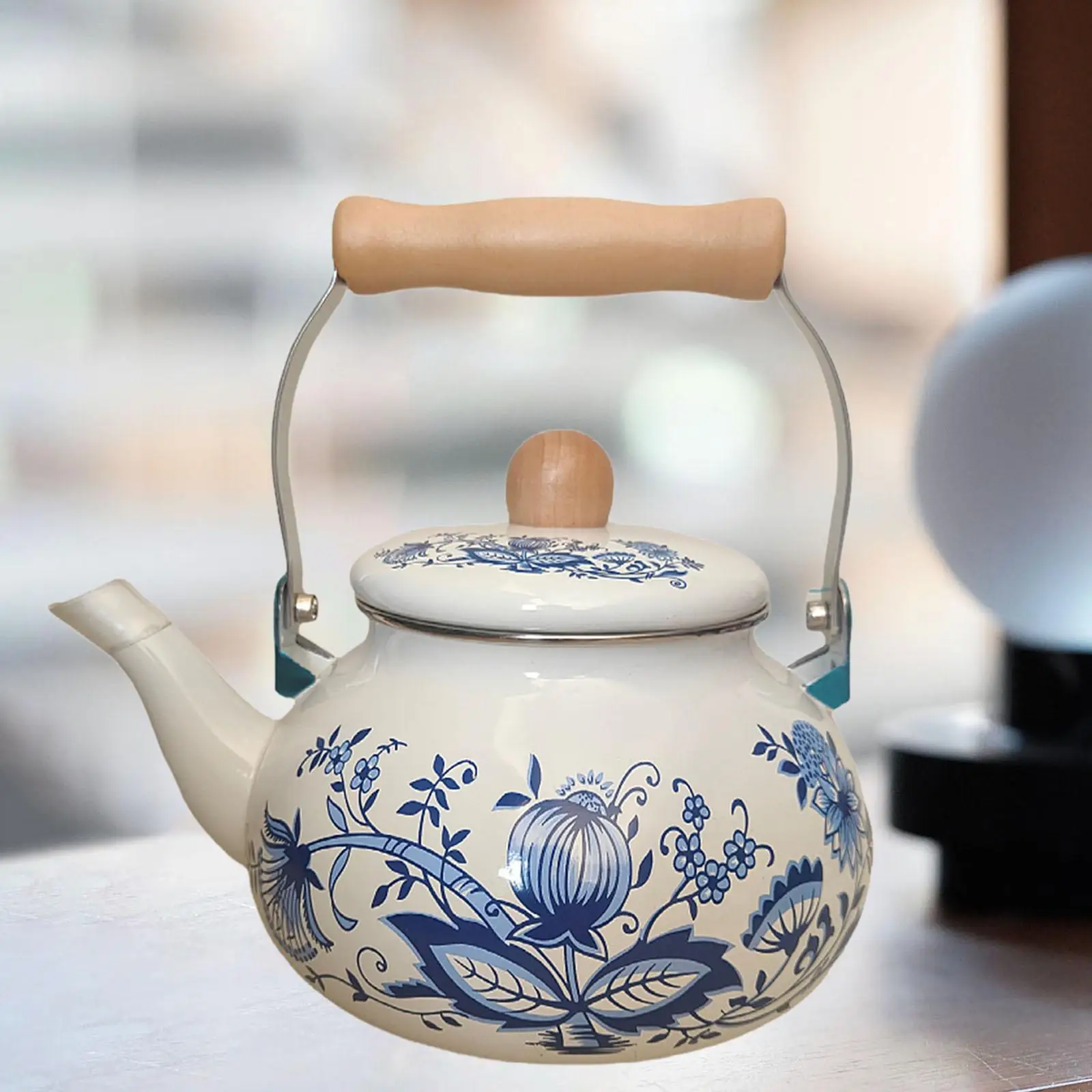Enamel Teapot 2.5L Floral Enamel Pot for Household Stovetop Boiling Water