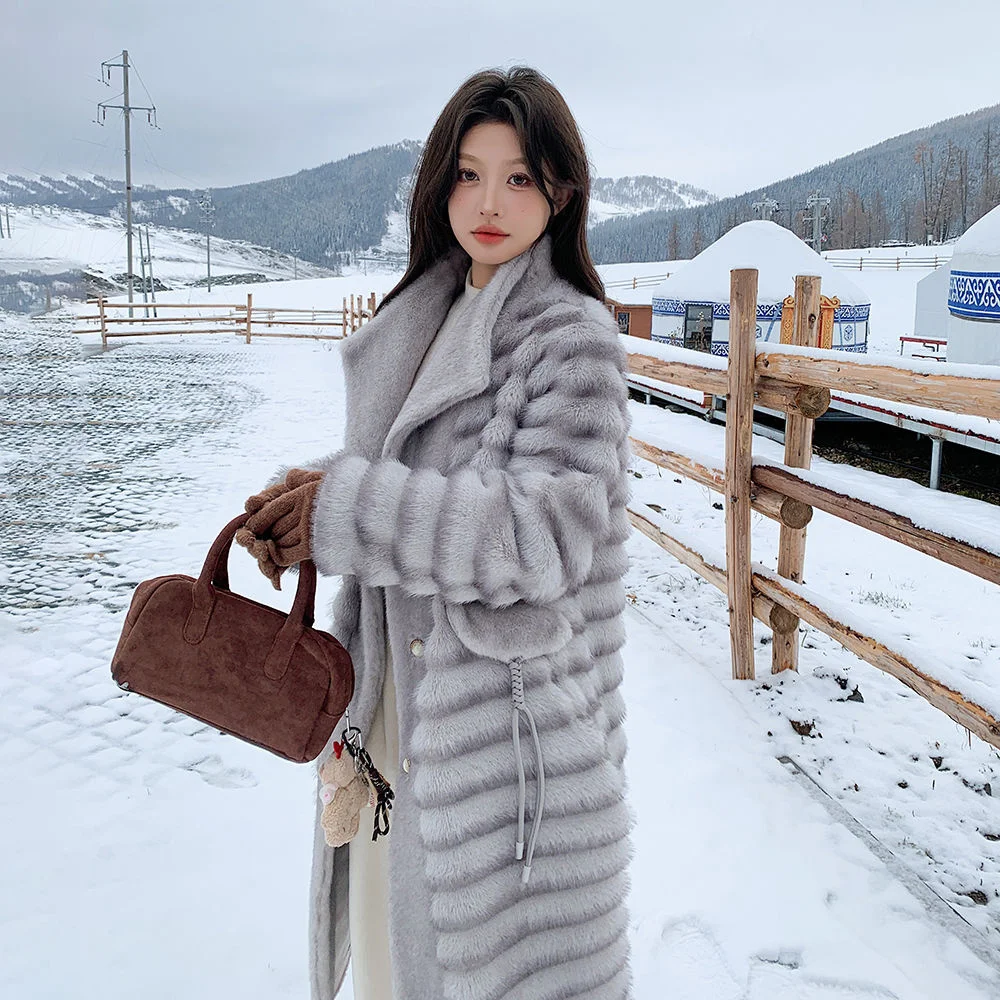Fashion Lapel Long Faux Mink Fur Coat Woman Winter Coats Thick Warm Furry Fur Jacket Faux Fur Outerwears New In Coats Jackets
