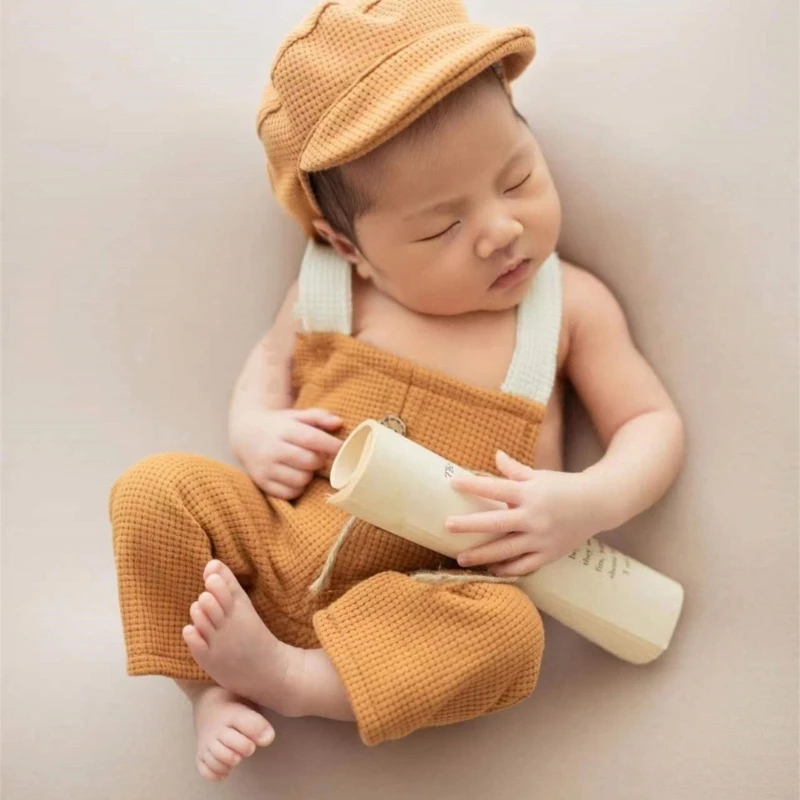 Newborn Baby Photography Props Cute Hat Pants Overalls Costume Set Girl Boy Overalls with Hat set Studio Photo Shoot A2UB