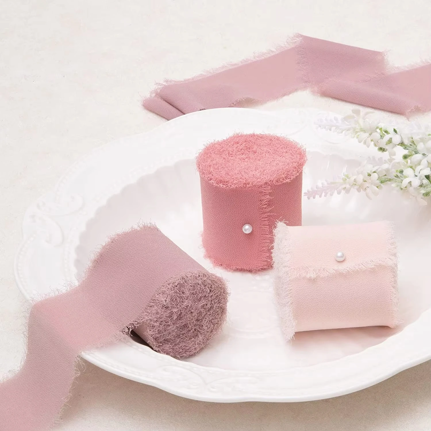 5 m/Rolle ausgefranstes Seidenband mit Falten, Chiffon, handgefertigt, zerrissen, für Hochzeit, Party, Blumenstrauß, Geschenkverpackung, Dekorationen, DIY-Handwerk – Detail 6