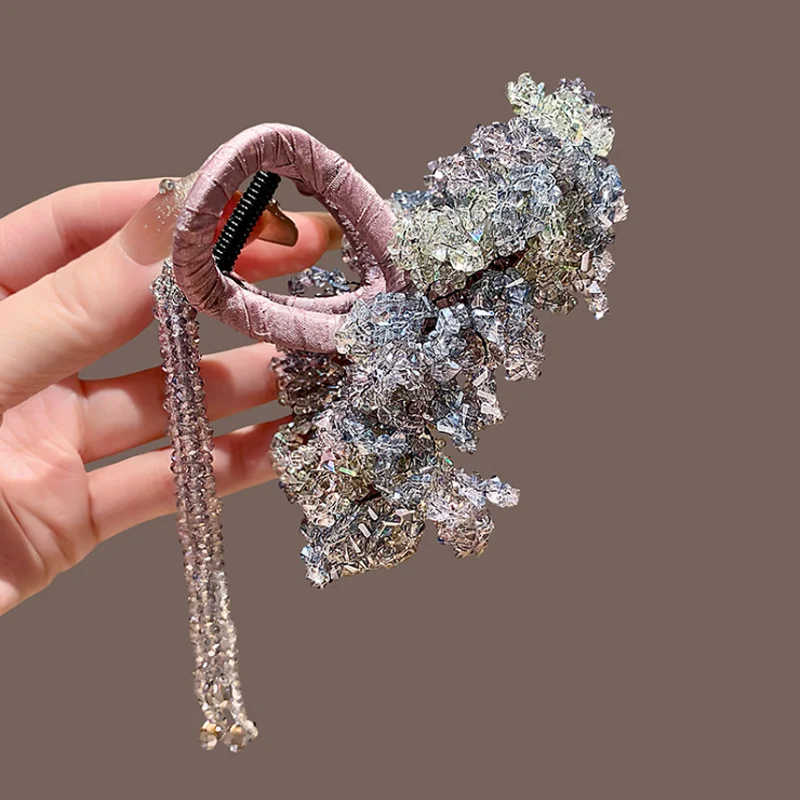 Handmade Starry Sky Crystal Hair Claws with Tassel Back Head Full Hairpin Hair Clips Sweet Shark Clip Women Hair Accessories