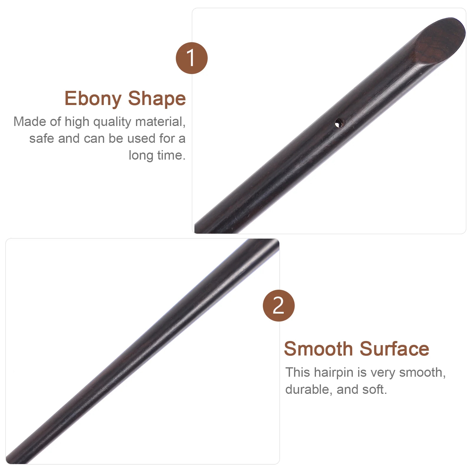 

2pcs Ancient Hairpin Ebony Wood Bun Stick For Party Wedding Long Chinese Hair Chopstick Smooth Edges Oriental Headdress