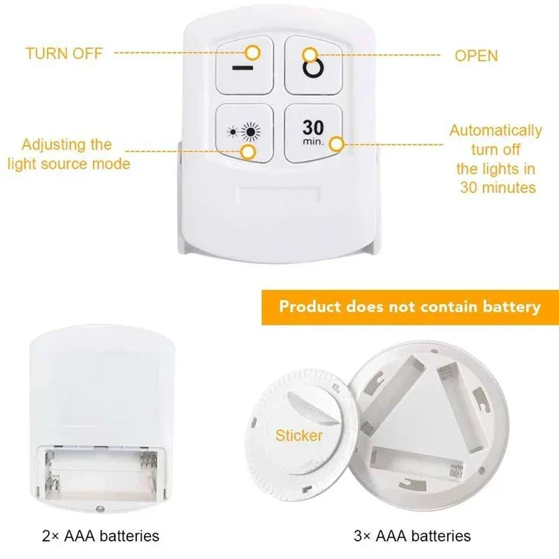 Super brilhante sem fio LED luz noturna com controle remoto, regulável sob as luzes do armário, armários, armário, cozinha, quarto