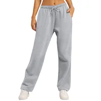 Pantalones de chándal forrados de lana para mujer, pantalones de pierna recta ancha, parte inferior, pantalones cálidos de invierno, Jogger informal diario, pantalones deportivos