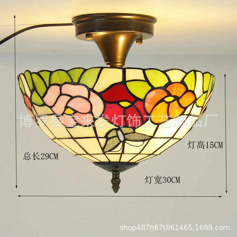 

Retro ceiling lamp glass European living room lamp dining room dining room stained glass warm creative art