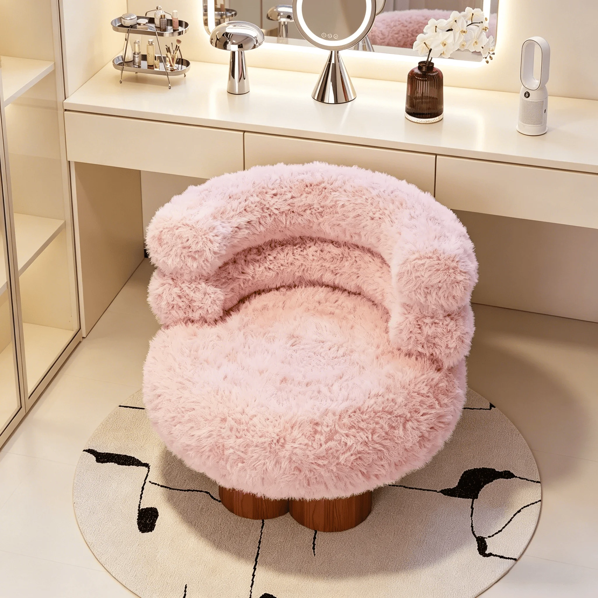 Custom Light Luxury Modern Durable Rotating Vanity Chair 360 Swivel Wood Makeup Stool For Bedroom Dressing Table
