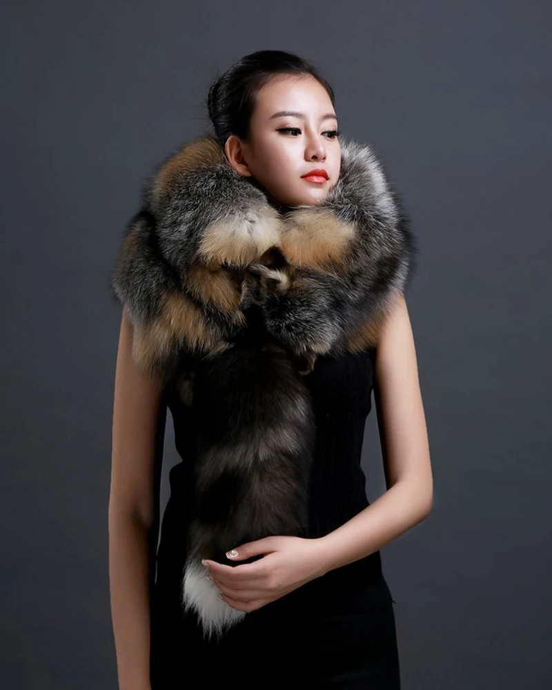 Winter Warm Large Real Fox Fur Collar Natural Fur Coat Scarves Luxury Women Men Jackets Hood Shawl Decor Female Neck Scarf Wraps