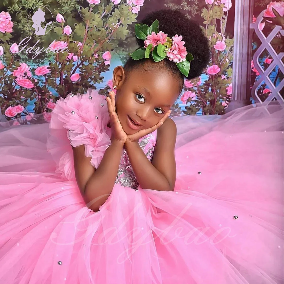 Vestidos de tul rojo para niña de flores para boda, apliques hinchados sin mangas, fiesta de cumpleaños para niños, desfile, vestido de baile de primera comunión